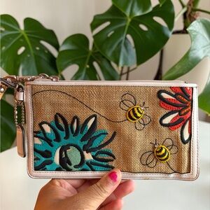 Coach Straw Bumblebee & Flower Wristlet